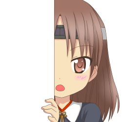 Rule 34 | 10s, 1girl, brown eyes, brown hair, chiyoda (kancolle), headband, kantai collection, looking at viewer, nagineko, open mouth, peeking out, short hair, solo, transparent background