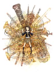 Rule 34 | 1girl, absurdres, bad id, bad pixiv id, bassoon, black hair, cello, clarinet, double bass, dress shirt, closed eyes, flute, french horn, highres, instrument, musical note, oboe, saxophone, shirt, trombone, trumpet, tuba