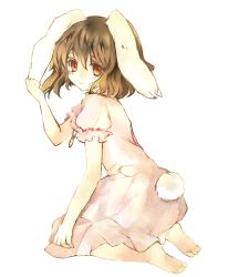 Rule 34 | 1girl, animal ears, barefoot, feet, female focus, full body, hina (pico), hina (pixiv), inaba tewi, kneeling, lowres, rabbit ears, red eyes, short hair, simple background, solo, touhou, white background