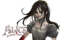 Rule 34 | 1girl, alice: madness returns, alice (alice in wonderland), alice in wonderland, alice liddell (american mcgee&#039;s alice), american mcgee&#039;s alice, bad id, bad pixiv id, blood, copyright name, dress, genichikou, knife, red eyes, solo