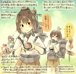 Rule 34 | 10s, 4girls, admiral (kancolle), akagi (kancolle), artist self-insert, brown eyes, brown hair, chopsticks, cloud, colored pencil (medium), comic, cooking, dated, day, drinking, fubuki (kancolle), hyuuga (kancolle), ise (kancolle), japanese clothes, kantai collection, kirisawa juuzou, long hair, looking at viewer, miso soup, monochrome, multiple girls, non-human admiral (kancolle), numbered, personification, pleated skirt, ponytail, school uniform, serafuku, short hair, skirt, sky, traditional media, translation request, twitter username