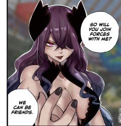 Rule 34 | 1girl, breasts, cleavage, colorized, eden&#039;s zero, hair over one eye, highres, holy (eden&#039;s zero), large breasts, long hair, mashima hiro, purple eyes, purple hair, swimsuit