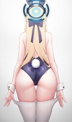 Rule 34 | 1girl, animal ears, ass, bare arms, bare shoulders, blonde hair, blue archive, blue leotard, bow, bowtie, cowboy shot, fake animal ears, from behind, greenteamousou, halo, highres, leaning forward, leotard, long hair, official alternate costume, playboy bunny, rabbit ears, solo, strapless, strapless leotard, thighhighs, thighhighs pull, toki (blue archive), toki (bunny) (blue archive), white thighhighs, wrist cuffs