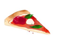 Rule 34 | animal, bird, chai (drawingchisanne), cheese, commentary request, food, food focus, herb, highres, no humans, original, pizza, pizza sauce, pizza slice, sauce, sitting on food, tomato, undersized animal, white background