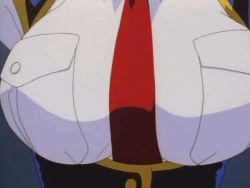 Rule 34 | 1990s (style), 1girl, animated, animated gif, between breasts, bouncing breasts, breasts, burn-up, burn-up excess, close-up, female focus, kinezono rio, large breasts, necktie, necktie between breasts, police, police uniform, policewoman, retro artstyle, solo, uniform