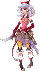 Rule 34 | 1girl, adelle (fft), armband, badge, bag, bare shoulders, belt, belt pouch, blush, boots, breasts, button badge, capri pants, closed mouth, detached sleeves, earrings, final fantasy, final fantasy tactics a2, final fantasy tactics advance, flipped hair, full body, hair ribbon, half updo, high heel boots, high heels, highres, hip focus, holding, holding knife, holding weapon, ito ryoma, itou ryouma, jewelry, knife, light smile, looking at viewer, narrow waist, o-ring, o-ring bottom, official art, pants, pouch, ribbon, see-through, sheath, silver hair, simple background, skirt, sleeves past wrists, small breasts, smile, solo, standing, weapon, white background, yellow eyes