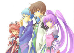 Rule 34 | 2boys, 2girls, asbel lhant, bad id, bad pixiv id, blue eyes, blue hair, brothers, brown hair, cheria barnes, glasses, green shirt, hubert ozwell, multiple boys, multiple girls, pink hair, purple eyes, purple hair, shirt, siblings, sophie (tales), tales of (series), tales of graces, twintails, two side up, yu ko (king-of-paseri)