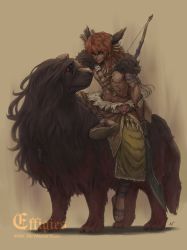 Rule 34 | 1boy, absurdres, animal, animal ears, bow (weapon), braid, cape, commentary, dog, fantasy, fur cape, highres, holding, holding sword, holding weapon, long hair, male focus, muscular, nishi, orange hair, original, oversized animal, petting, riding, sandals, simple background, single braid, sword, tattoo, topless male, weapon