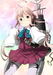 Rule 34 | 10s, 1girl, ahoge, glasses, kantai collection, long hair, long sleeves, looking at viewer, makigumo (kancolle), md5 mismatch, nekota susumu, open mouth, oversized clothes, pantyhose, personification, pink hair, purple skirt, ribbon, sketch, skirt, sleeves past wrists, solo, twintails, yellow eyes