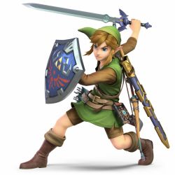 Rule 34 | 3d, arrrow, belt, blue eyes, bow, full body, gold trim, green hat, hat, highres, holding, holding sword, holding weapon, hylian shield, legs apart, link, male focus, master sword, nintendo, official art, quiver, scabbard, sheath, sheikah slate, shield, simple background, solo, standing, super smash bros., sword, the legend of zelda, tunic, weapon, weapon on back, white background