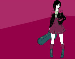 Rule 34 | 1girl, guitar case, instrument case, jacket, leather, leather jacket, original, school uniform, serafuku, solo, tanaka hirotaka