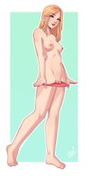 Rule 34 | 1girl, absurdres, aqua eyes, artist name, artist request, barefoot, blonde hair, breasts, circumcision scar, contrapposto, flaccid, full body, futanari, green eyes, highres, long hair, looking at viewer, medium breasts, navel, newhalf, nipples, panties, panties only, panty pull, penis, pink panties, signature, solo, source request, standing, starli (starlianechan), stomach, testicles, tongue, tongue out, topless, uncensored, underwear, underwear only