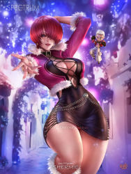 Rule 34 | 1boy, 1girl, breasts, highres, looking at viewer, nanakase yashiro, red hair, shermie (kof), simple background, the king of fighters, thighs