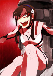 Rule 34 | 00s, 1girl, bad id, bad pixiv id, blue eyes, brown hair, cockpit, crazy, entry plug, evangelion: 2.0 you can (not) advance, glasses, hairband, laughing, lipstick, makeup, makinami mari illustrious, nandaba, neon genesis evangelion, plugsuit, rebuild of evangelion, short twintails, sinnyan, solo, twintails, wet