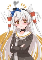 Rule 34 | 1girl, amatsukaze (kancolle), amatsukaze kai ni (kancolle), black choker, black dress, blue ribbon, choker, cocoperino, commentary request, crossed arms, dated, dress, grey neckerchief, hair tubes, kantai collection, neckerchief, notice lines, one-hour drawing challenge, orange eyes, ribbon, sailor collar, sailor dress, smokestack hair ornament, solo, translation request, twitter username, two side up, white hair, white sailor collar