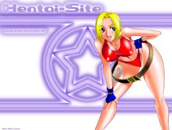 Rule 34 | 1girl, belt, belt skirt, bent over, bikini, blonde hair, blue eyes, blue gloves, blue mary, breasts, covered erect nipples, fatal fury, fingerless gloves, gloves, hand on own hip, large breasts, open mouth, red bikini, short hair, snk, solo, swimsuit, tattoo, the king of fighters, wallpaper, watermark, web address