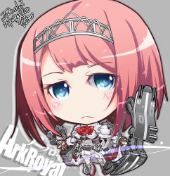 Rule 34 | 1girl, ark royal (kancolle), arrow (projectile), blunt bangs, bob cut, bow (weapon), brown gloves, character name, chibi, cleavage cutout, clothing cutout, compound bow, corset, fingerless gloves, flight deck, flower, gloves, hairband, highres, holding, holding bow (weapon), holding weapon, inverted bob, kantai collection, kuroneko (kuroneko works), long sleeves, overskirt, pantyhose, quiver, red flower, red hair, rigging, short hair, shorts, solo, tiara, weapon, white corset, white pantyhose, white shorts