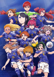Rule 34 | 2022 fifa world cup, 6+girls, absurdres, aida mana, amamiya elena, ball, black footwear, black hair, blonde hair, blue shirt, blue socks, brown eyes, brown hair, cleats, closed mouth, commentary, commentary request, dark-skinned female, dark skin, delicious party precure, dokidoki! precure, english commentary, frown, futari wa precure, futari wa precure splash star, gloves, green hair, grimace, grin, hair ornament, hair ribbon, hair scrunchie, hairband, hairclip, heartcatch precure!, highres, houjou hibiki, hyuuga saki, in-franchise crossover, kenjou akira, kicking, long hair, looking at viewer, looking to the side, medium hair, midorikawa nao, misumi nagisa, mixed-language commentary, multiple girls, nagomi yui, natsuki rin, one side up, open mouth, orange hair, orange hairband, outstretched arms, pink ribbon, pointing, ponytail, precure, precure all stars, purple eyes, purple scrunchie, red eyes, red gloves, red hair, ribbon, satou yasu, scrunchie, in-franchise crossover, shirt, short hair, short sleeves, shorts, side ponytail, smile, smile precure!, soccer, soccer ball, soccer uniform, socks, sportswear, spread arms, standing, star twinkle precure, suite precure, t-shirt, takizawa asuka, tropical-rouge! precure, tsukikage yuri, twitter username, two side up, white shorts, world cup, wristband, yellow ribbon, yes! precure 5