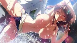 Rule 34 | 1boy, 1girl, bandages, blush, breasts, closed eyes, clothed sex, cum, cum on body, cum on breasts, cum on hair, cum on upper body, game cg, grabbing, grabbing another&#039;s breast, hetero, large breasts, long hair, minakawa sui, minori (company), natsuzora no perseus, navel, nipples, penis, pussy, red hair, school swimsuit, sex, swimsuit, takasaki mako, uncensored, water, wet