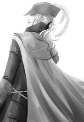 Rule 34 | 1girl, bloodborne, cape, from behind, greyscale, hat, image sample, itsuki (itsukiovo), lady maria of the astral clocktower, lipstick, long hair, looking at viewer, makeup, monochrome, ponytail, smile, solo, the old hunters
