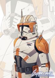 Rule 34 | 1boy, absurdres, animification, armor, artist name, assault visor, belt, clone trooper, commander cody, commentary, commission, english commentary, grey belt, highres, radio antenna, solo, star wars, star wars: revenge of the sith, suppa-rider, upper body, watermark, web address, white armor, zoom layer