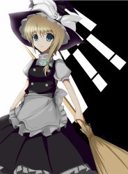 Rule 34 | 1girl, apron, bad id, bad pixiv id, blonde hair, blue eyes, bow, broom, female focus, hair bow, hat, kirisame marisa, looking at viewer, minamo iruka, smile, solo, touhou, waist apron, witch, witch hat