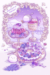 animal bird cake chalice cup drink food fruit gelatin gem grapes long-tailed_tit mina_michiharu no_humans original purple_gemstone tit_(bird)