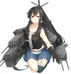 Rule 34 | 10s, 1girl, alternate color, breasts, brown eyes, female focus, fumio (kanmi), gloves, kantai collection, large breasts, long hair, miniskirt, ponytail, school uniform, serafuku, single thighhigh, skirt, smile, solo, thighhighs, yahagi (kancolle)