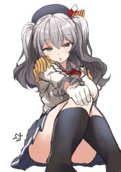 Rule 34 | 10s, 1girl, beret, blue eyes, gloves, hat, kantai collection, kashima (kancolle), long hair, shift (waage), silver hair, skirt, solo, twintails, uniform, wavy hair