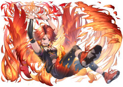 Rule 34 | 1girl, ahoge, arm warmers, armpits, arms up, azur lane, bare shoulders, basketball, basketball hoop, basketball uniform, black leggings, black shirt, black wristband, breasts, commentary request, feathered wings, full body, leggings, long hair, looking at viewer, medium breasts, multicolored hair, national basketball association, navel, open mouth, orange hair, parted hair, phoenix (azur lane), phoenix suns, phoenix wings, red footwear, red hair, shirt, shoes, sidelocks, single arm warmer, sleeveless, sleeveless shirt, sneakers, solo, sportswear, stomach, teeth, two-tone hair, very long hair, white background, wings, yakkuro, yellow eyes