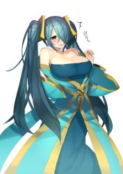 Rule 34 | 1girl, bad id, bad twitter id, blue hair, blush, breasts, brown eyes, cleavage, female focus, k (li), large breasts, league of legends, long hair, simple background, solo, sona (league of legends), twintails, very long hair