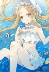 Rule 34 | 1girl, abigail williams (fate), abigail williams (swimsuit foreigner) (fate), abigail williams (swimsuit foreigner) (third ascension) (fate), absurdres, bare shoulders, bikini, blonde hair, blue eyes, blue sky, blush, bonnet, bow, breasts, fate/grand order, fate (series), hair bow, highres, long hair, looking at viewer, miniskirt, navel, rin (yukameiko), sidelocks, skirt, sky, small breasts, smile, solo, swimsuit, twintails, underwater, very long hair, wading, wet, white bikini, white bow, white headwear