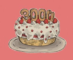 Rule 34 | cake, dessert, food, food bite, food focus, fruit, icing, milestone celebration, no humans, original, pink background, plate, sakura szm, simple background, strawberry