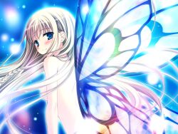 Rule 34 | 1girl, blonde hair, blue eyes, blush, butterfly wings, insect wings, long hair, looking at viewer, lump of sugar, nude, prism rhythm, smile, sparkle, wings