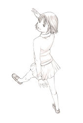 Rule 34 | 1girl, monochrome, original, short hair, sketch, skirt, solo, traditional media, yoshitomi akihito