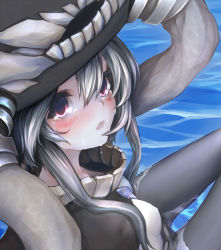 Rule 34 | 10s, 1girl, abyssal ship, blush, bodysuit, breasts, hachachi, highres, kantai collection, long hair, looking at viewer, open mouth, pale skin, personification, purple eyes, silver hair, solo, tears, wo-class aircraft carrier