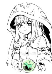 Rule 34 | 1girl, black survival, blush, character request, closed mouth, highres, hood, hood up, long hair, long sleeves, looking at viewer, mnnnya, simple background, smile, solo, upper body, white background
