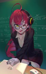 Rule 34 | absurdres, ahoge, commentary, english commentary, highres, hololive, hololive indonesia, kureiji ollie, lower teeth only, mole, mole under eye, old metal 666, one eye closed, red hair, solo, teeth, tongue, tongue out, virtual youtuber, yellow eyes