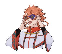 Rule 34 | 1boy, antenna hair, fire emblem, fire emblem engage, glass, hahm0106, hair between eyes, highres, medium hair, nintendo, open mouth, orange hair, pandreo (fire emblem), solo, upper body, yellow eyes