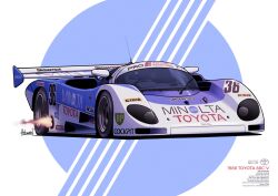 Rule 34 | 1988, arhentol, artist name, car, fire, highres, le mans prototype, logo, making-of available, motor vehicle, no humans, race vehicle, racecar, radio antenna, real life, solo, spoiler (automobile), toyota, toyota 88c-v, vehicle focus, vehicle name
