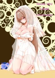 Rule 34 | absurdres, azur lane, bare shoulders, breasts, bridal veil, cleavage, clothes lift, detached sleeves, dress, highres, kneeling, long hair, p.i.t.d, seductive smile, see-through silhouette, skirt, skirt lift, smile, swiftsure (azur lane), veil, wedding dress