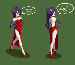 Rule 34 | 1girl, absurdres, ass, blue eyes, breasts, cleavage, cosplay, dress, elbow gloves, gloves, high heels, highres, jessica rabbit, jessica rabbit (cosplay), purple hair, red dress, solo, szmitten, translated, zone-tan
