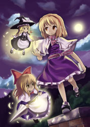 Rule 34 | 1girl, alice margatroid, bad id, bad pixiv id, blonde hair, character doll, doll, female focus, hairband, hat, hidebo, kirisame marisa, lance, long hair, moon, polearm, shanghai doll, short hair, solo, spear, touhou, weapon, witch, witch hat, yellow eyes