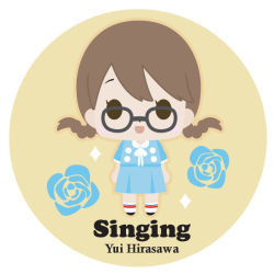 Rule 34 | 1girl, alternate hairstyle, bespectacled, blue dress, blue flower, blue rose, braid, chibi, dress, female focus, flat color, flower, full body, glasses, hirasawa yui, k-on!, k-on! movie, non-web source, plant, rose, singing! (k-on!), solo, standing, twin braids, white background