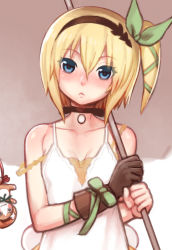 Rule 34 | 10s, 1girl, bad id, bad pixiv id, black neckwear, blonde hair, blue eyes, choker, collarbone, doll, edna (tales), expressionless, folks (nabokof), gloves, green eyes, hairband, normin (tales), short hair, side ponytail, single glove, solo, tales of (series), tales of zestiria, umbrella