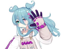 Rule 34 | + +, 1girl, mismatched irises, blue eyes, blue hair, closed mouth, commentary, elira pendora, elira pendora (1st costume), english commentary, gloves, hair between eyes, hair ornament, head wings, heterochromia, long hair, looking at viewer, nijisanji, nijisanji en, overalls, simple background, solo, sweater, twitter username, upper body, virtual youtuber, waving, white background, white sweater, wings, yoako