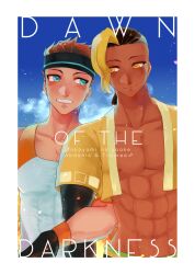 Rule 34 | 2boys, abdonis, blue eyes, commentary request, dark-skinned male, dark skin, highres, multiple boys, muscular, muscular male, red hair, ring fit adventure, ring fit trainee, ring fit trainee (male), to ame ha yaiba, yaoi, yellow eyes