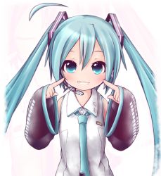 Rule 34 | 1girl, akino coto, aqua eyes, aqua hair, blush, detached sleeves, grin, hatsune miku, highres, long hair, looking at viewer, oversized clothes, simple background, smile, solo, twintails, very long hair, vocaloid, white background