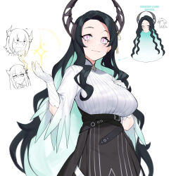 Rule 34 | 3girls, aradia ravencroft, asymmetrical horns, black hair, breasts, dasdokter, forehead, gloves, highres, hololive, hololive english, horns, large breasts, long hair, looking at viewer, malpha ravencroft, mole, multicolored hair, multiple girls, nerissa ravencroft, nerissa ravencroft (1st costume), parted bangs, short hair, two-tone hair, virtual youtuber, wavy hair, white gloves