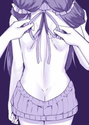 Rule 34 | 10s, 1girl, arm at side, ass, back, back focus, backless dress, backless outfit, bare back, butt crack, clenched hand, cowboy shot, dimples of venus, dress, from behind, love live!, love live! school idol project, meme attire, monochrome, pov, pov hands, purple theme, scrunchie, sky-freedom, solo focus, tojo nozomi, turtleneck, twintails, tying, virgin killer sweater